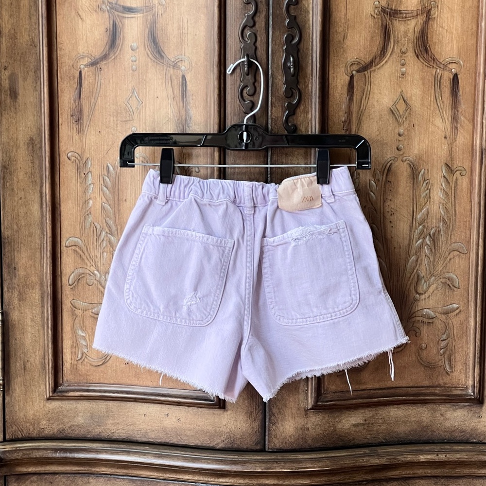 Zara Girls Pastel Purple Denim Shorts Distressed Snap Button Front Sz 9/10 - Picture 6 of 16